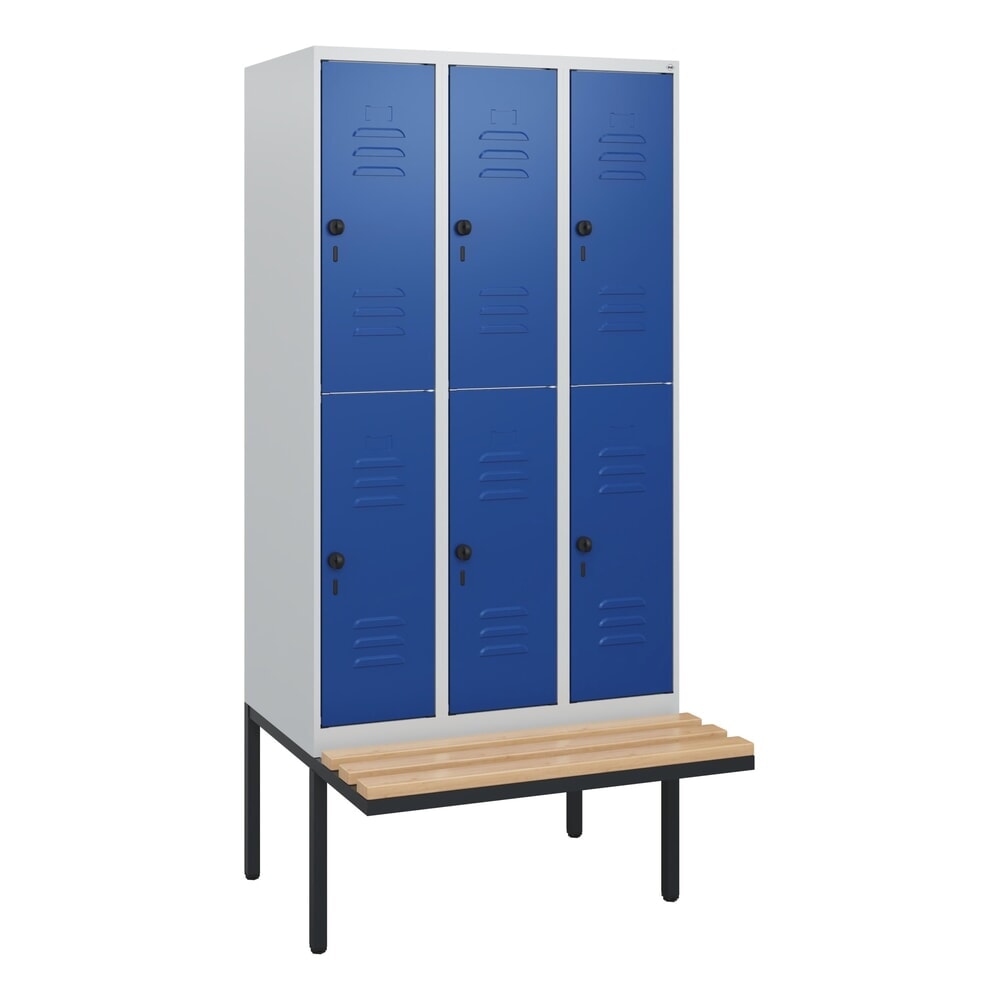 C+P Doppelstock-Spind Classic PLUS, 3 Abteile, HxBxT 1.950 x 900 x 815 mm, für Vorhängeschloss, auskragende Bank aus Buche, lichtgrau, enzianblau N° de l'image du produit 9 : C+P Doppelstock-Spind Classic PLUS, 3 Abteile, HxBxT 1.950 x 900 x 815 mm, für Vorhängeschloss, auskragende Bank aus Buche, lichtgrau, enzianblau