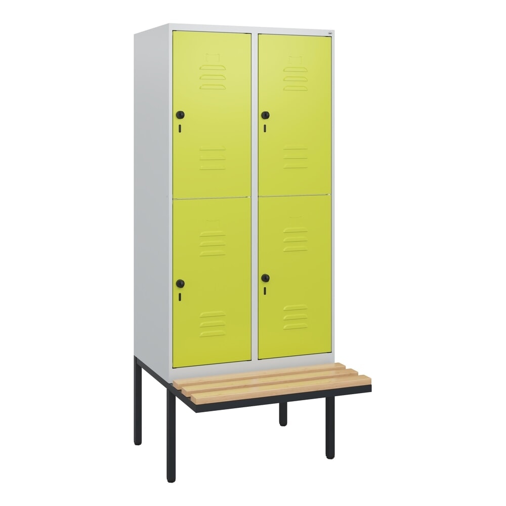 C+P Doppelstock-Spind Classic PLUS, 2 Abteile, HxBxT 1.950 x 800 x 815 mm, für Vorhängeschloss, auskragende Bank aus Buche, lichtgrau, clowngrün N° de l'image du produit 9 : C+P Doppelstock-Spind Classic PLUS, 2 Abteile, HxBxT 1.950 x 800 x 815 mm, für Vorhängeschloss, auskragende Bank aus Buche, lichtgrau, clowngrün