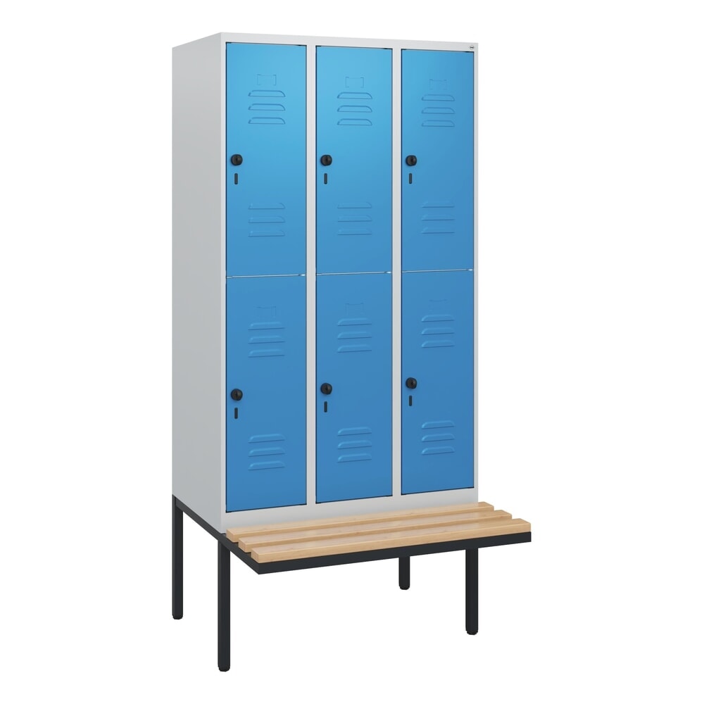 C+P Doppelstock-Spind Classic PLUS, 3 Abteile, HxBxT 1.950 x 900 x 815 mm, für Vorhängeschloss, auskragende Bank aus Buche, lichtgrau, lichtblau N° de l'image du produit 9 : C+P Doppelstock-Spind Classic PLUS, 3 Abteile, HxBxT 1.950 x 900 x 815 mm, für Vorhängeschloss, auskragende Bank aus Buche, lichtgrau, lichtblau