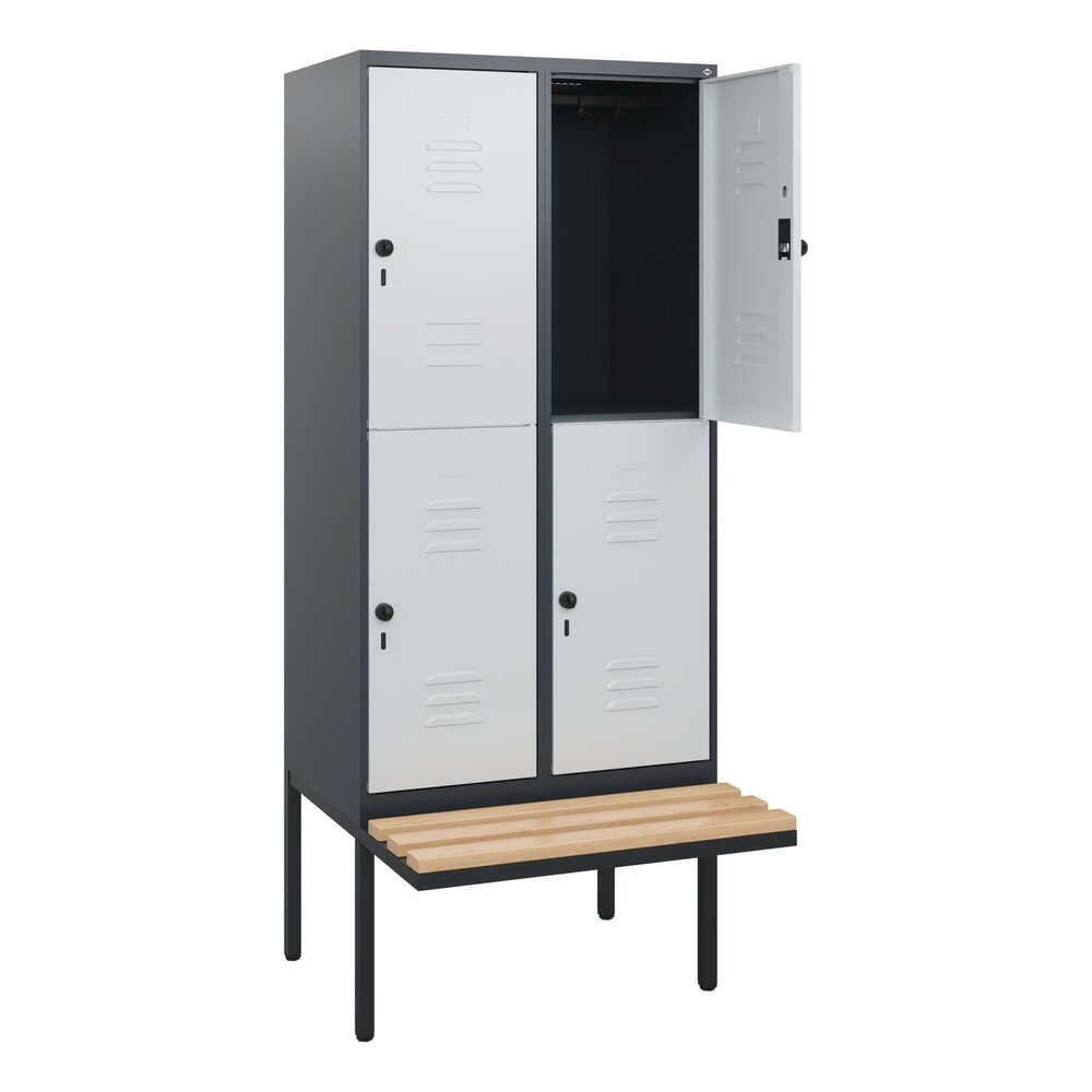 C+P Doppelstock-Spind Classic PLUS, 2 Abteile, HxBxT 1.950 x 800 x 815 mm, für Vorhängeschloss, auskragende Bank aus Buche, anthrazitgrau, lichtgrau Illustration du produit: C+P Doppelstock-Spind Classic PLUS, 2 Abteile, HxBxT 1.950 x 800 x 815 mm, für Vorhängeschloss, auskragende Bank aus Buche, anthrazitgrau, lichtgrau