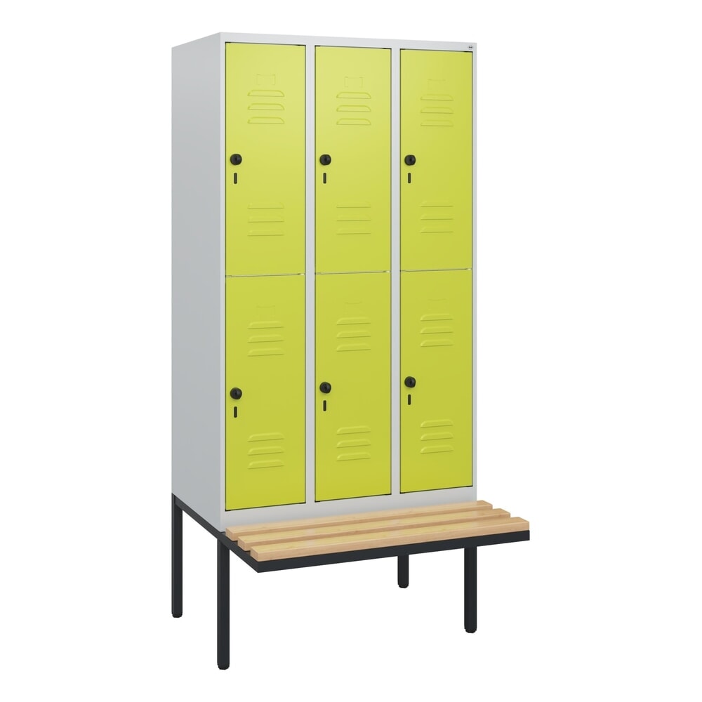C+P Doppelstock-Spind Classic PLUS, 3 Abteile, HxBxT 1.950 x 900 x 815 mm, für Vorhängeschloss, auskragende Bank aus Buche, lichtgrau, clowngrün N° de l'image du produit 9 : C+P Doppelstock-Spind Classic PLUS, 3 Abteile, HxBxT 1.950 x 900 x 815 mm, für Vorhängeschloss, auskragende Bank aus Buche, lichtgrau, clowngrün