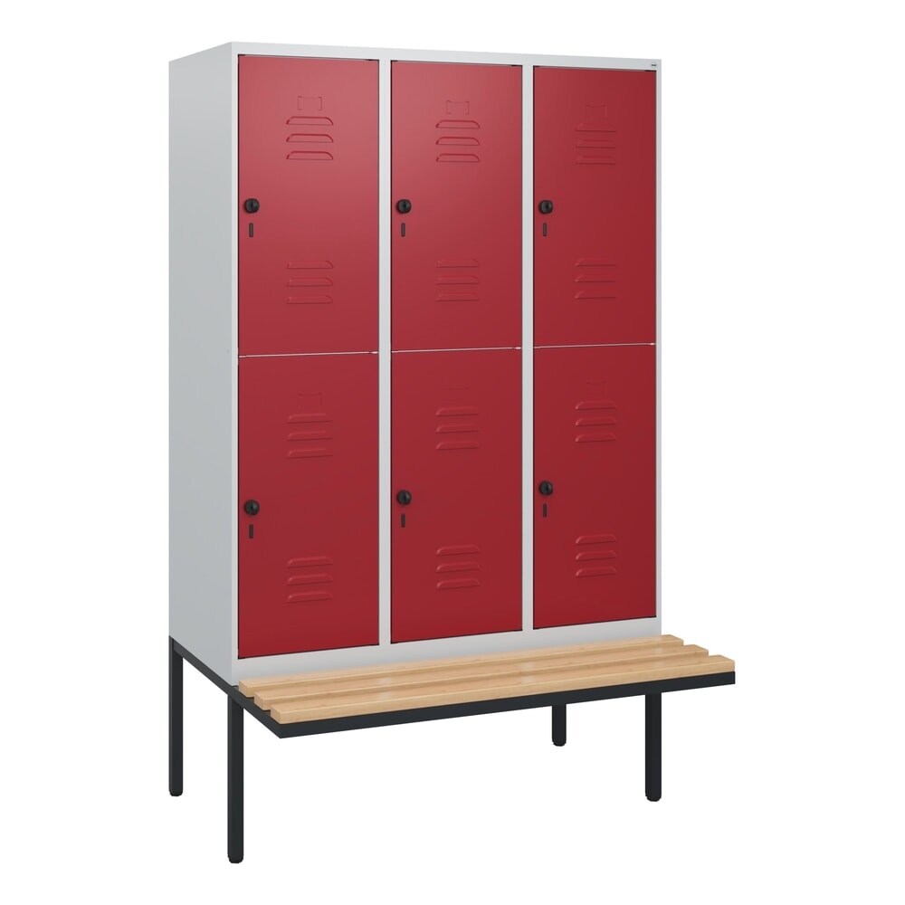 C+P Doppelstock-Spind Classic PLUS, 3 Abteile, HxBxT 1.950 x 1.200 x 815 mm, für Vorhängeschloss, auskragende Bank aus Buche, lichtgrau, rubinrot N° de l'image du produit 8 : C+P Doppelstock-Spind Classic PLUS, 3 Abteile, HxBxT 1.950 x 1.200 x 815 mm, für Vorhängeschloss, auskragende Bank aus Buche, lichtgrau, rubinrot
