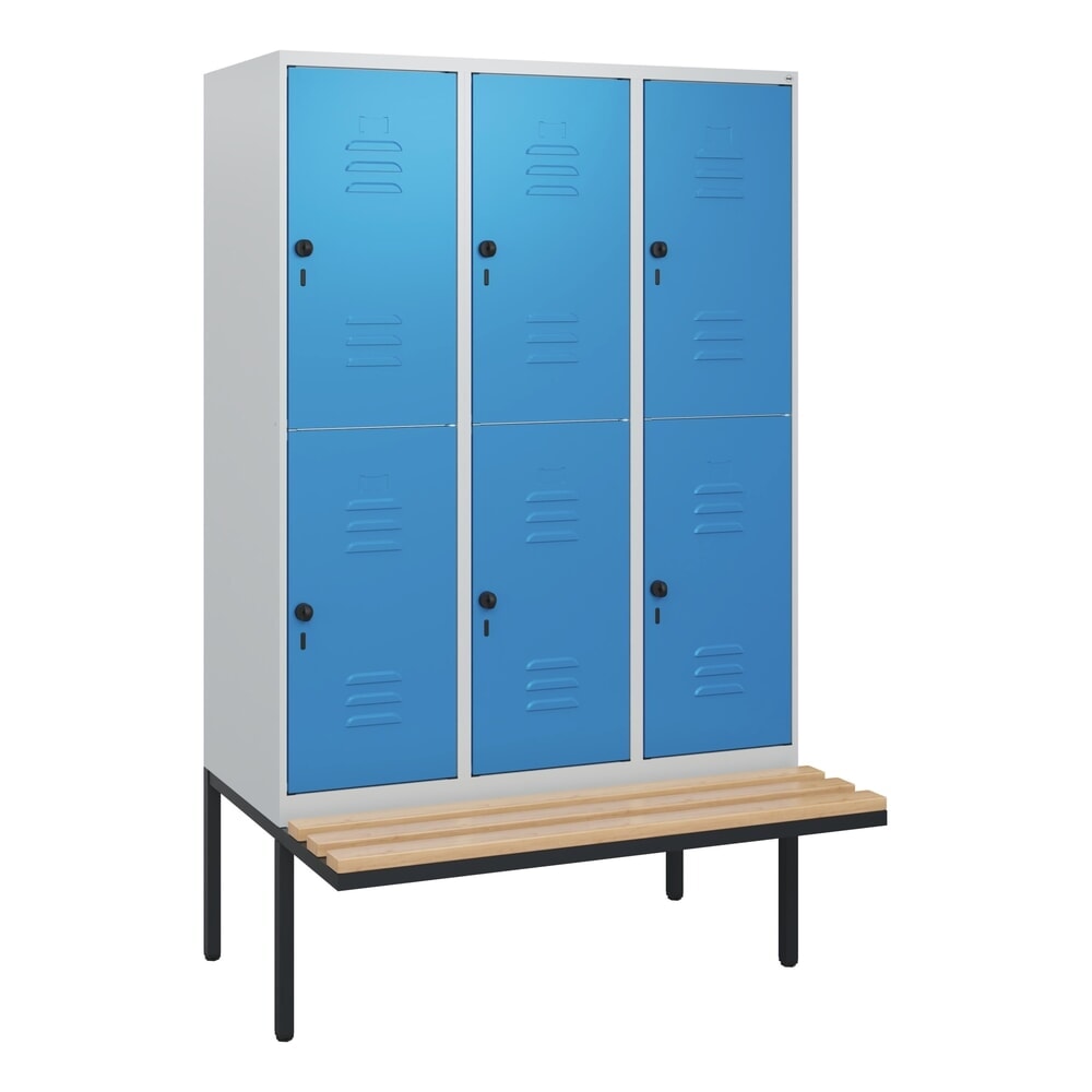 C+P Doppelstock-Spind Classic PLUS, 3 Abteile, HxBxT 1.950 x 1.200 x 815 mm, für Vorhängeschloss, auskragende Bank aus Buche, lichtgrau, lichtblau N° de l'image du produit 9 : C+P Doppelstock-Spind Classic PLUS, 3 Abteile, HxBxT 1.950 x 1.200 x 815 mm, für Vorhängeschloss, auskragende Bank aus Buche, lichtgrau, lichtblau