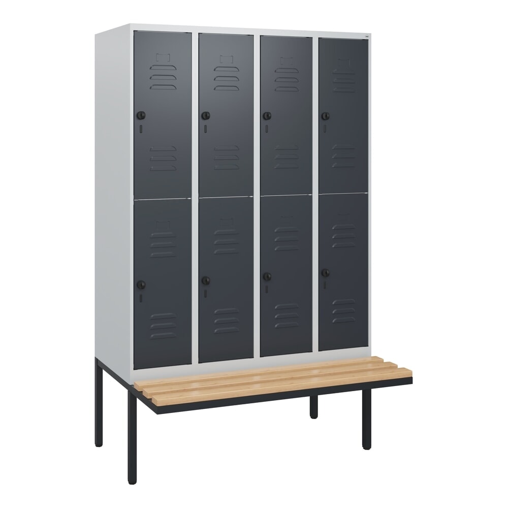 Produktabbildung Nr. 9: C+P Doppelstock-Spind Classic PLUS, 4 Abteile, HxBxT 1.950 x 1.200 x 815 mm, für Vorhängeschloss, auskragende Bank aus Buche, lichtgrau, anthrazitgrau