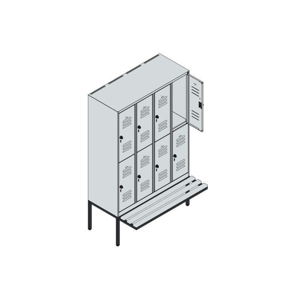 N° de l'image du produit 8 : C+P Doppelstock-Spind Classic PLUS, 4 Abteile, HxBxT 1.950 x 1.200 x 815 mm, Zylinderschloss, auskragende Bank aus Kunststoff, lichtgrau, anthrazitgrau