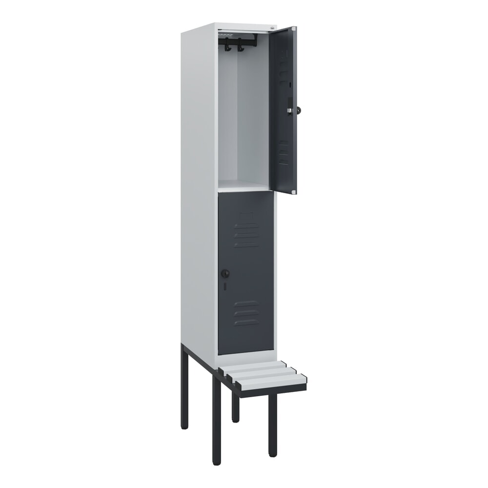 C+P Doppelstock-Spind Classic PLUS, 1 Abteil, HxBxT 1.950 x 300 x 815 mm, für Vorhängeschloss, auskragende Bank aus Kunststoff, lichtgrau, anthrazitgrau Illustration du produit: C+P Doppelstock-Spind Classic PLUS, 1 Abteil, HxBxT 1.950 x 300 x 815 mm, für Vorhängeschloss, auskragende Bank aus Kunststoff, lichtgrau, anthrazitgrau