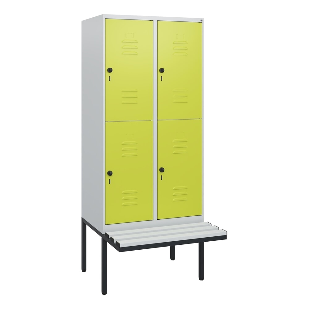 N° de l'image du produit 9 : C+P Doppelstock-Spind Classic PLUS, 2 Abteile, HxBxT 1.950 x 800 x 815 mm, für Vorhängeschloss, auskragende Bank aus Kunststoff, lichtgrau, clowngrün