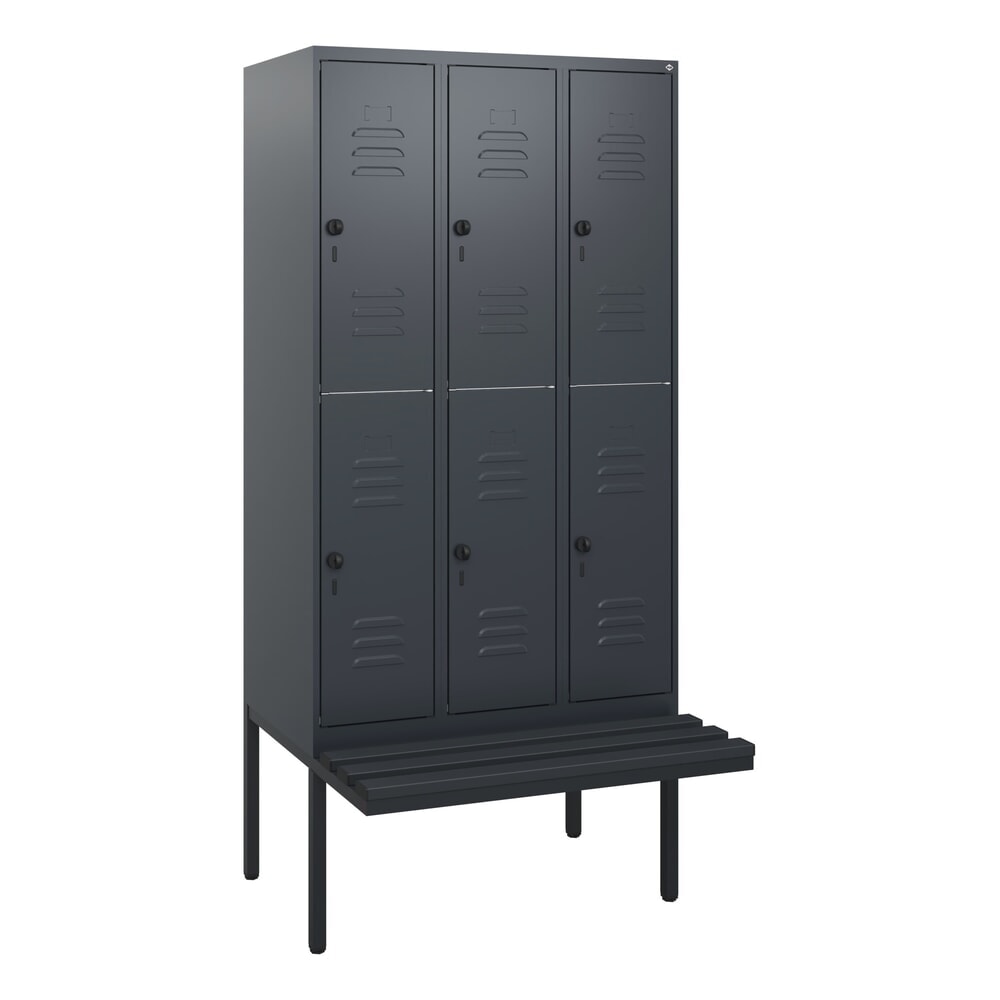 Produktabbildung Nr. 9: C+P Doppelstock-Spind Classic PLUS, 3 Abteile, HxBxT 1.950 x 900 x 815 mm, für Vorhängeschloss, auskragende Bank aus Kunststoff, anthrazitgrau, anthrazitgrau