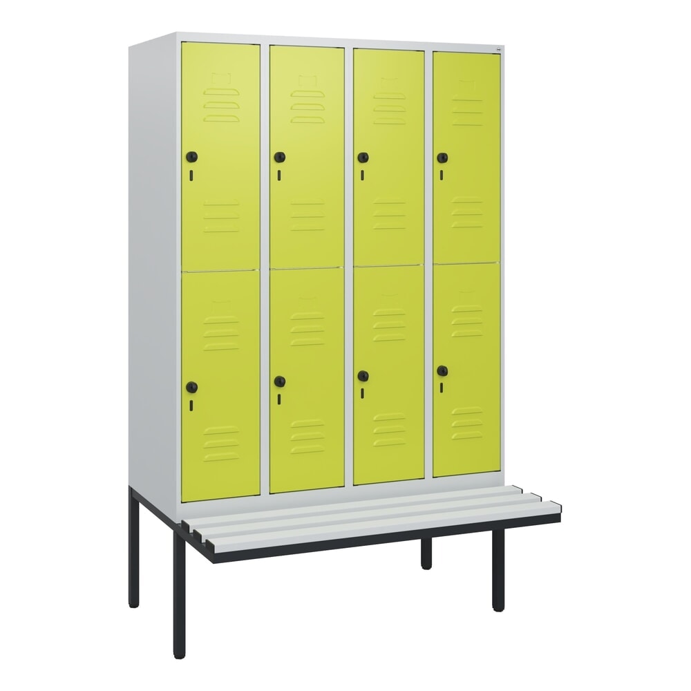 Produktabbildung Nr. 9: C+P Doppelstock-Spind Classic PLUS, 4 Abteile, HxBxT 1.950 x 1.200 x 815 mm, für Vorhängeschloss, auskragende Bank aus Kunststoff, lichtgrau, clowngrün