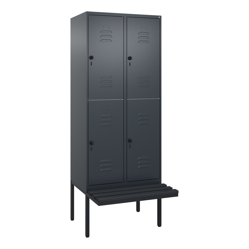 Produktabbildung: C+P Doppelstock-Spind Classic PLUS, 2 Abteile, HxBxT 2.120 x 800 x 815 mm, für Vorhängeschloss, auskragende Bank aus Kunststoff, anthrazitgrau, anthrazitgrau