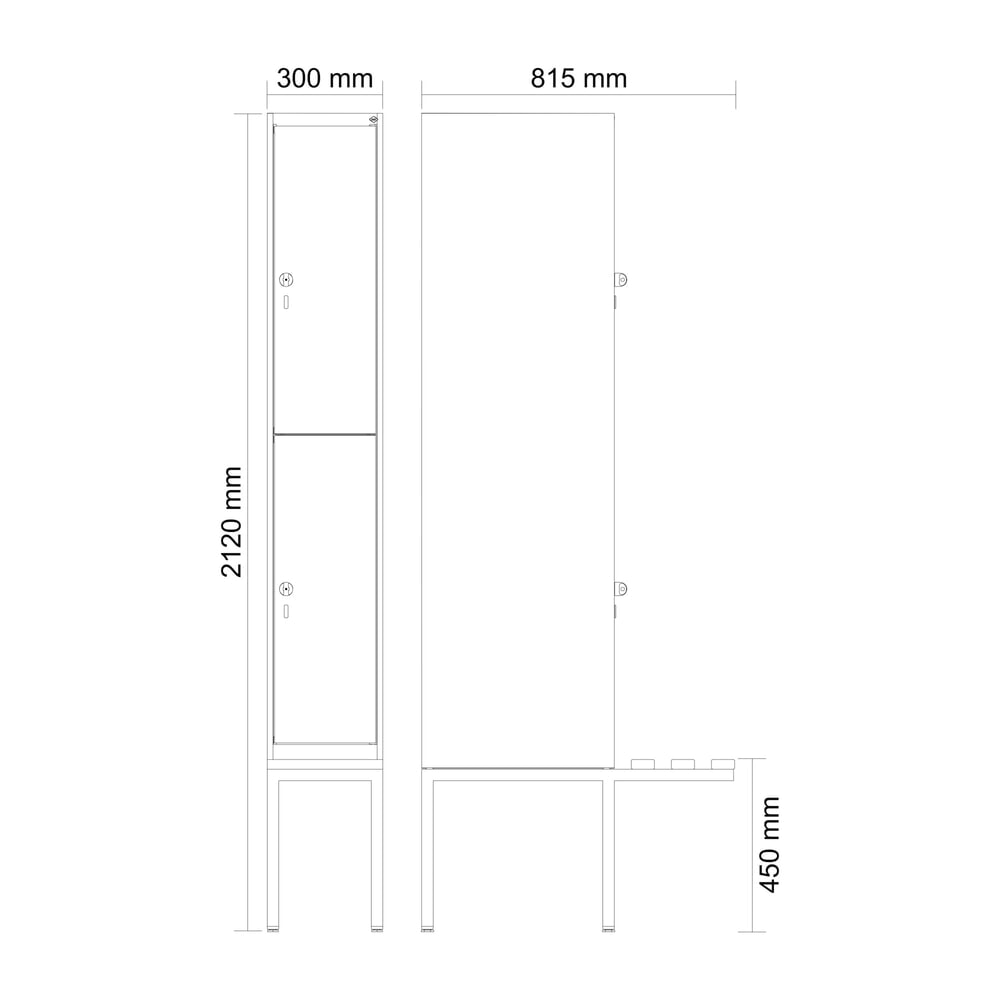 Produktabbildung Nr. 8: C+P Doppelstock-Spind Classic PLUS, 1 Abteil, HxBxT 2.120 x 300 x 815 mm, Zylinderschloss, auskragende Bank aus Kunststoff, lichtgrau, rubinrot