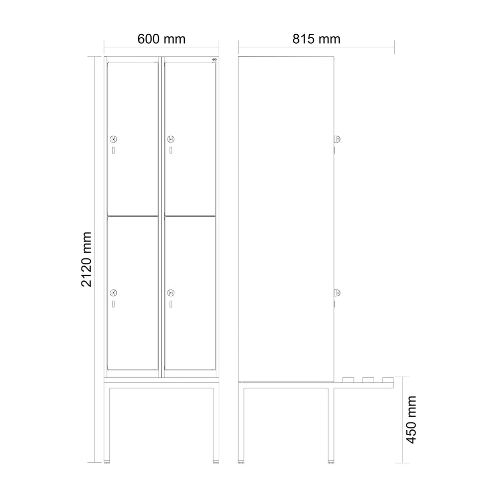 N° de l'image du produit 8 : C+P Doppelstock-Spind Classic PLUS, 2 Abteile, HxBxT 2.120 x 600 x 815 mm, Zylinderschloss, auskragende Bank aus Buche, lichtgrau, lichtgrau