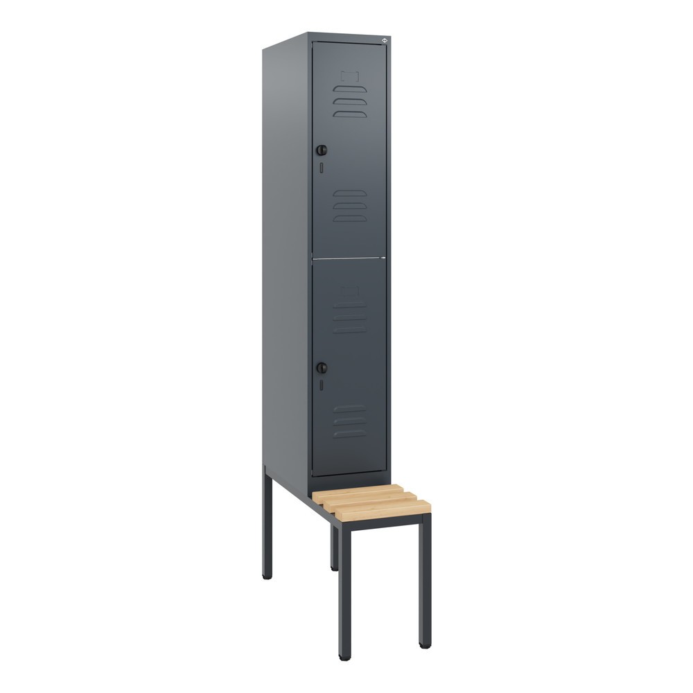 Illustration du produit: C+P Doppelstock-Spind Classic PLUS, 1 Abteil, HxBxT 1.950 x 300 x 815 mm, für Vorhängeschloss, untergebaute Bank aus Buche, anthrazitgrau, anthrazitgrau