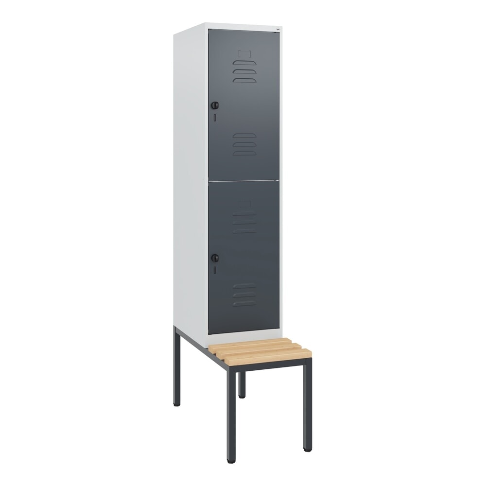 Produktabbildung Nr. 9: C+P Doppelstock-Spind Classic PLUS, 1 Abteil, HxBxT 1.950 x 400 x 815 mm, für Vorhängeschloss, untergebaute Bank aus Buche, lichtgrau, anthrazitgrau