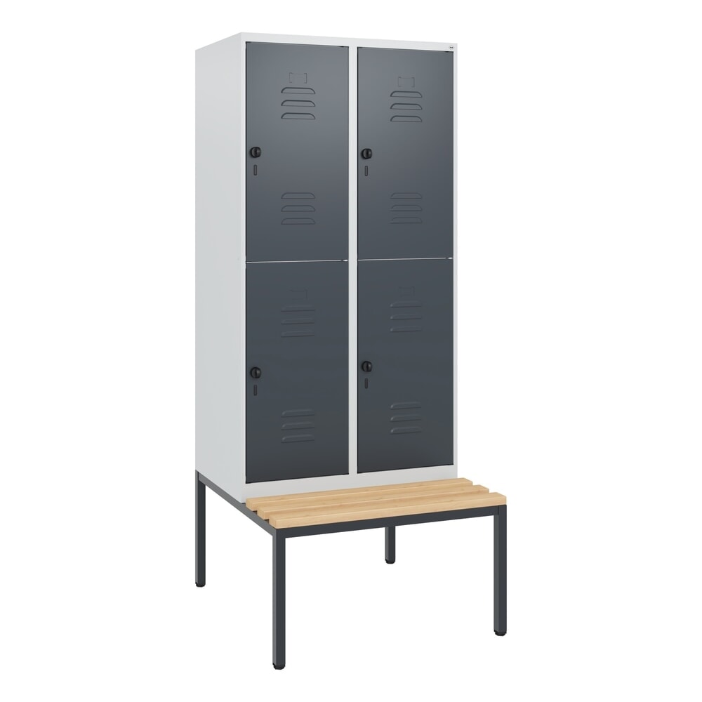 N° de l'image du produit 9 : C+P Doppelstock-Spind Classic PLUS, 2 Abteile, HxBxT 1.950 x 800 x 815 mm, für Vorhängeschloss, untergebaute Bank aus Buche, lichtgrau, anthrazitgrau
