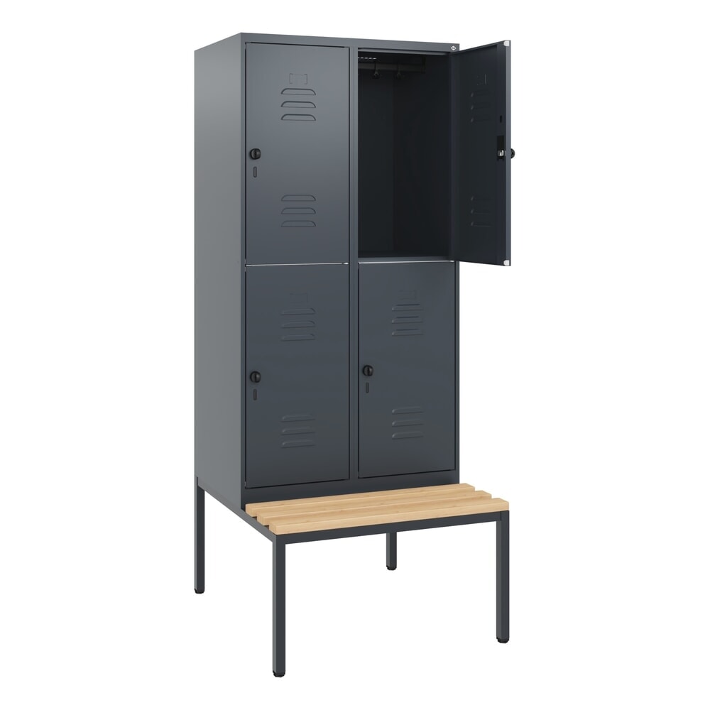 Illustration du produit: C+P Doppelstock-Spind Classic PLUS, 2 Abteile, HxBxT 1.950 x 800 x 815 mm, für Vorhängeschloss, untergebaute Bank aus Buche, anthrazitgrau, anthrazitgrau