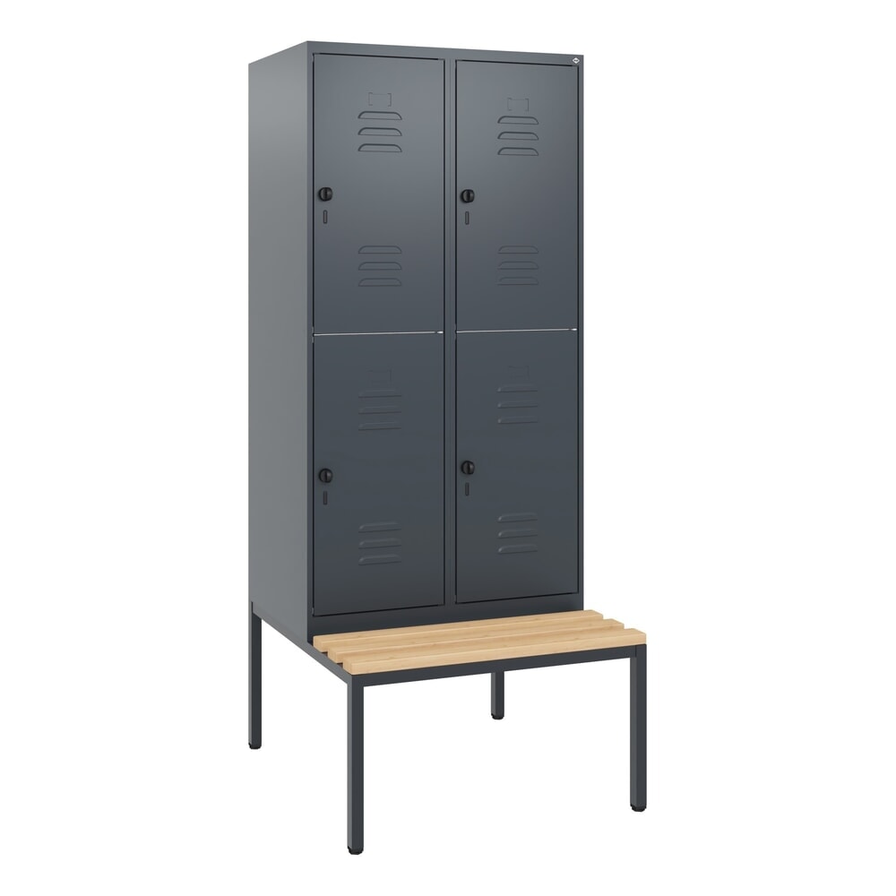 N° de l'image du produit 9 : C+P Doppelstock-Spind Classic PLUS, 2 Abteile, HxBxT 1.950 x 800 x 815 mm, für Vorhängeschloss, untergebaute Bank aus Buche, anthrazitgrau, anthrazitgrau