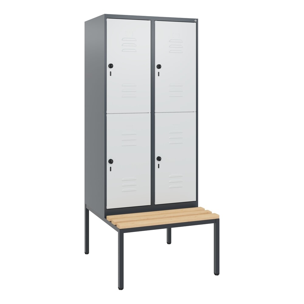 N° de l'image du produit 9 : C+P Doppelstock-Spind Classic PLUS, 2 Abteile, HxBxT 1.950 x 800 x 815 mm, für Vorhängeschloss, untergebaute Bank aus Buche, anthrazitgrau, lichtgrau