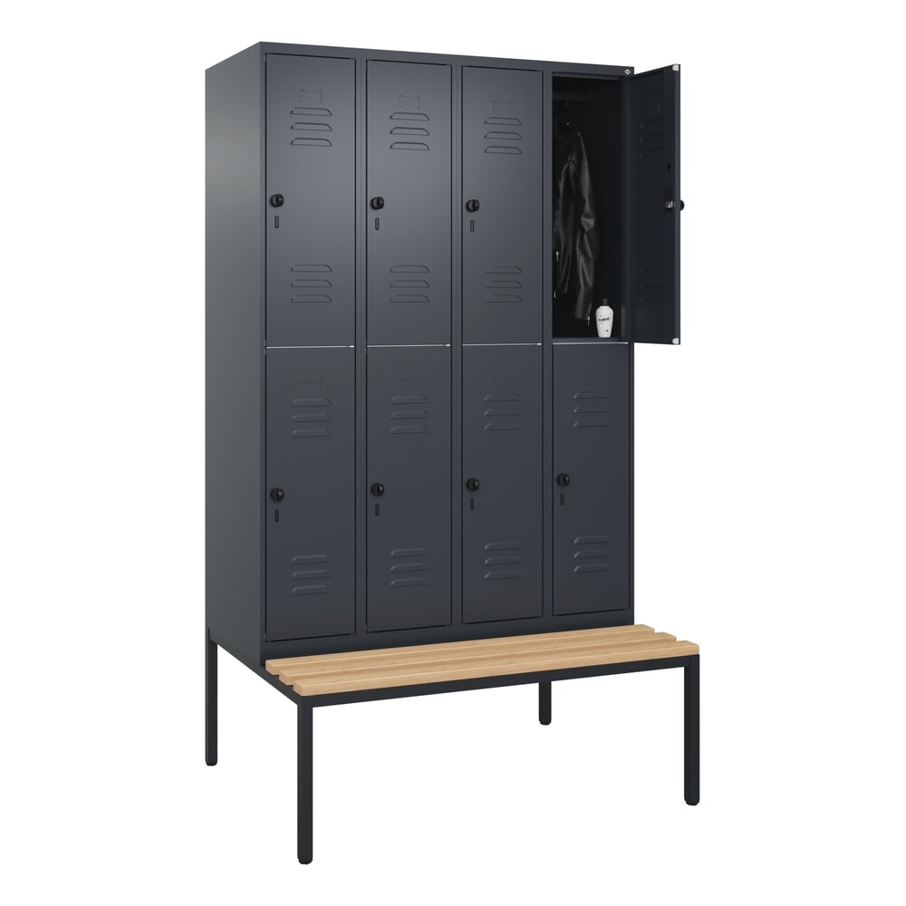 N° de l'image du produit 10 : C+P Doppelstock-Spind Classic PLUS, 4 Abteile, HxBxT 2.120 x 1.200 x 815 mm, für Vorhängeschloss, untergebaute Bank aus Buche, anthrazitgrau, anthrazitgrau