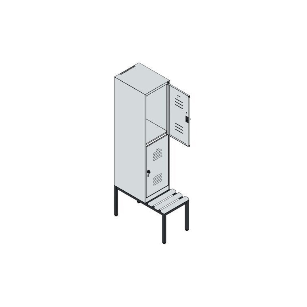 N° de l'image du produit 8 : C+P Doppelstock-Spind Classic PLUS, 1 Abteil, HxBxT 1.950 x 400 x 815 mm, für Vorhängeschloss, untergebaute Bank aus Kunststoff, lichtgrau, lichtblau