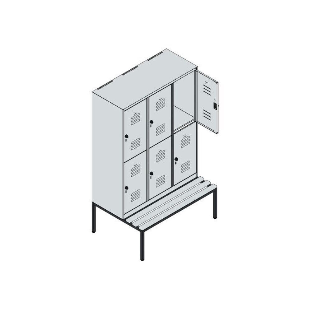 N° de l'image du produit 8 : C+P Doppelstock-Spind Classic PLUS, 3 Abteile, HxBxT 1.950 x 1.200 x 815 mm, Zylinderschloss, untergebaute Bank aus Buche, lichtgrau, clowngrün