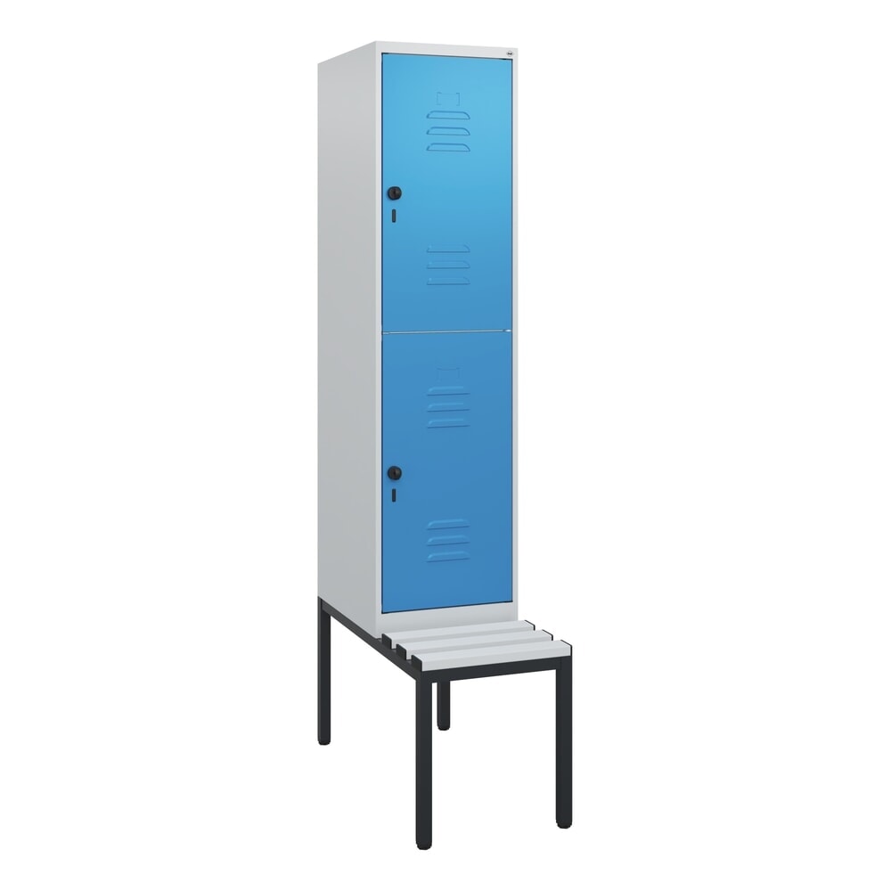 N° de l'image du produit 9 : C+P Doppelstock-Spind Classic PLUS, 1 Abteil, HxBxT 1.950 x 400 x 815 mm, für Vorhängeschloss, untergebaute Bank aus Kunststoff, lichtgrau, lichtblau