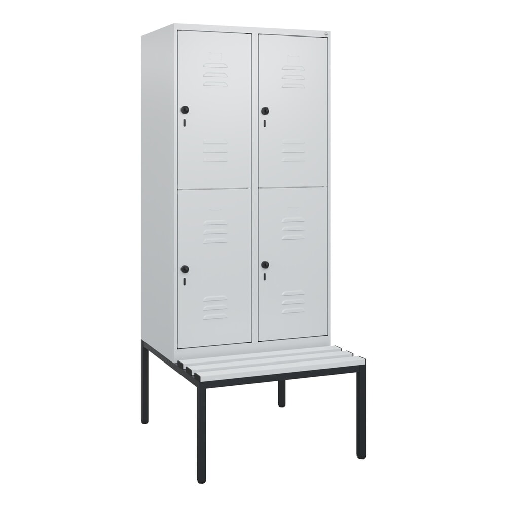 N° de l'image du produit 9 : C+P Doppelstock-Spind Classic PLUS, 2 Abteile, HxBxT 1.950 x 800 x 815 mm, für Vorhängeschloss, untergebaute Bank aus Kunststoff, lichtgrau, lichtgrau