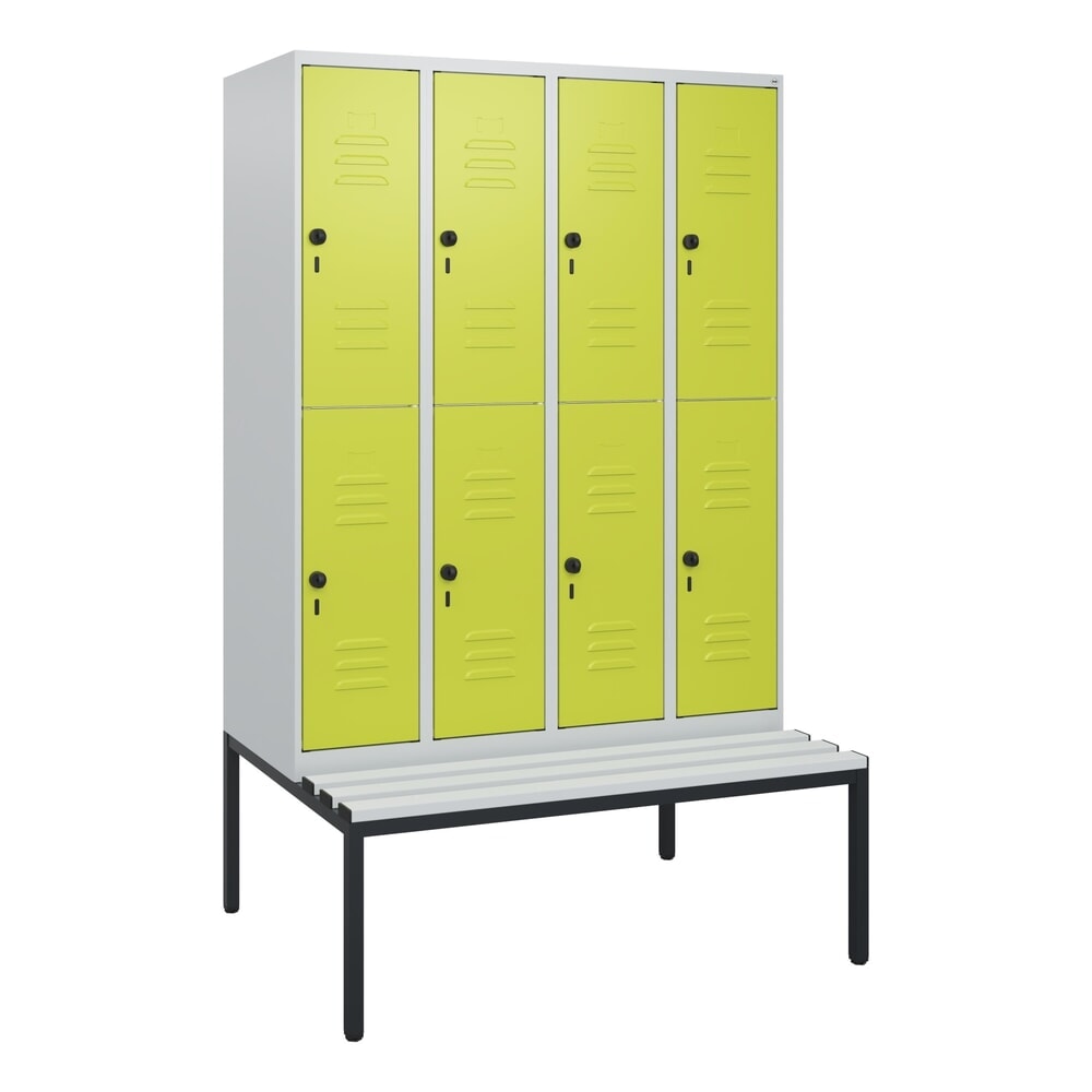 Produktabbildung Nr. 9: C+P Doppelstock-Spind Classic PLUS, 4 Abteile, HxBxT 1.950 x 1.200 x 815 mm, für Vorhängeschloss, untergebaute Bank aus Kunststoff, lichtgrau, clowngrün