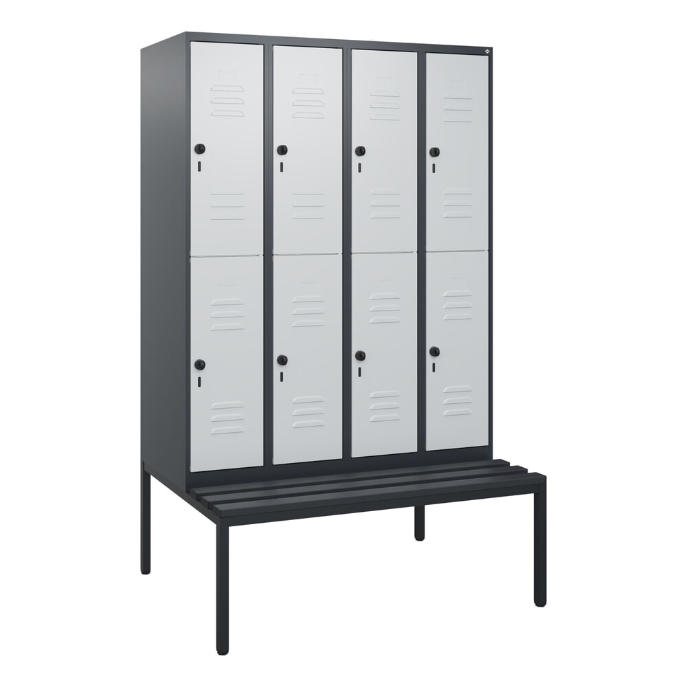 Produktabbildung Nr. 9: C+P Doppelstock-Spind Classic PLUS, 4 Abteile, HxBxT 1.950 x 1.200 x 815 mm, für Vorhängeschloss, untergebaute Bank aus Kunststoff, anthrazitgrau, lichtgrau