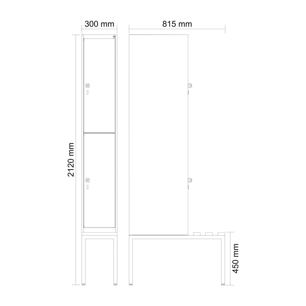 N° de l'image du produit 8 : C+P Doppelstock-Spind Classic PLUS, 1 Abteil, HxBxT 2.120 x 300 x 815 mm, für Vorhängeschloss, untergebaute Bank aus Buche, lichtgrau, lichtblau