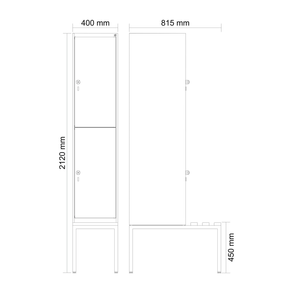 N° de l'image du produit 8 : C+P Doppelstock-Spind Classic PLUS, 1 Abteil, HxBxT 2.120 x 400 x 815 mm, Zylinderschloss, untergebaute Bank aus Kunststoff, lichtgrau, lichtblau