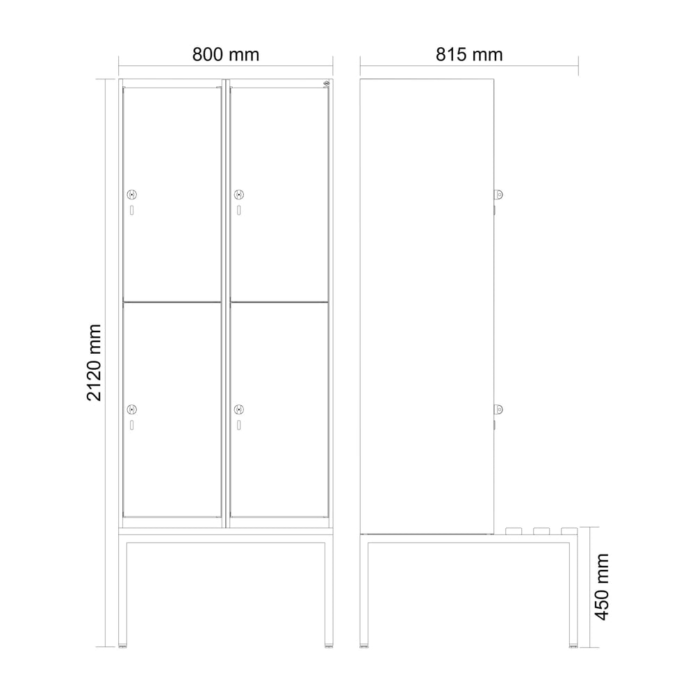 N° de l'image du produit 8 : C+P Doppelstock-Spind Classic PLUS, 2 Abteile, HxBxT 2.120 x 800 x 815 mm, Zylinderschloss, untergebaute Bank aus Buche, lichtgrau, lichtgrau