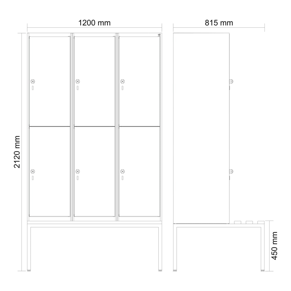 N° de l'image du produit 8 : C+P Doppelstock-Spind Classic PLUS, 3 Abteile, HxBxT 2.120 x 1.200 x 815 mm, Zylinderschloss, untergebaute Bank aus Kunststoff, anthrazitgrau, lichtgrau