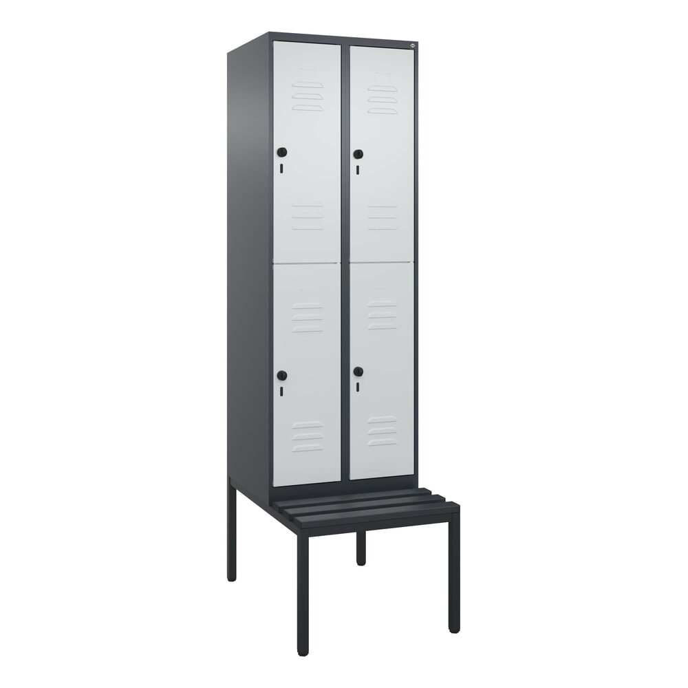 N° de l'image du produit 9 : C+P Doppelstock-Spind Classic PLUS, 2 Abteile, HxBxT 2.120 x 600 x 815 mm, für Vorhängeschloss, untergebaute Bank aus Kunststoff, anthrazitgrau, lichtgrau