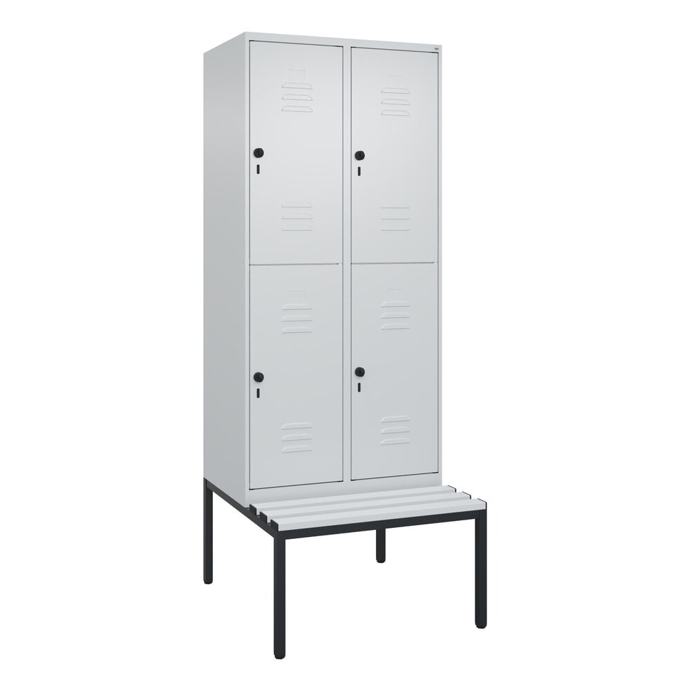 N° de l'image du produit 9 : C+P Doppelstock-Spind Classic PLUS, 2 Abteile, HxBxT 2.120 x 800 x 815 mm, für Vorhängeschloss, untergebaute Bank aus Kunststoff, lichtgrau, lichtgrau
