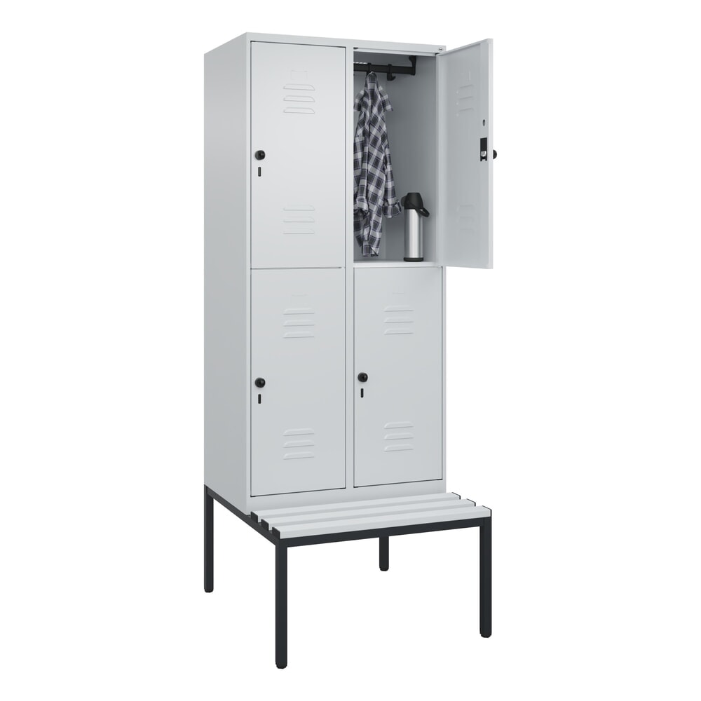 N° de l'image du produit 10 : C+P Doppelstock-Spind Classic PLUS, 2 Abteile, HxBxT 2.120 x 800 x 815 mm, für Vorhängeschloss, untergebaute Bank aus Kunststoff, lichtgrau, lichtgrau