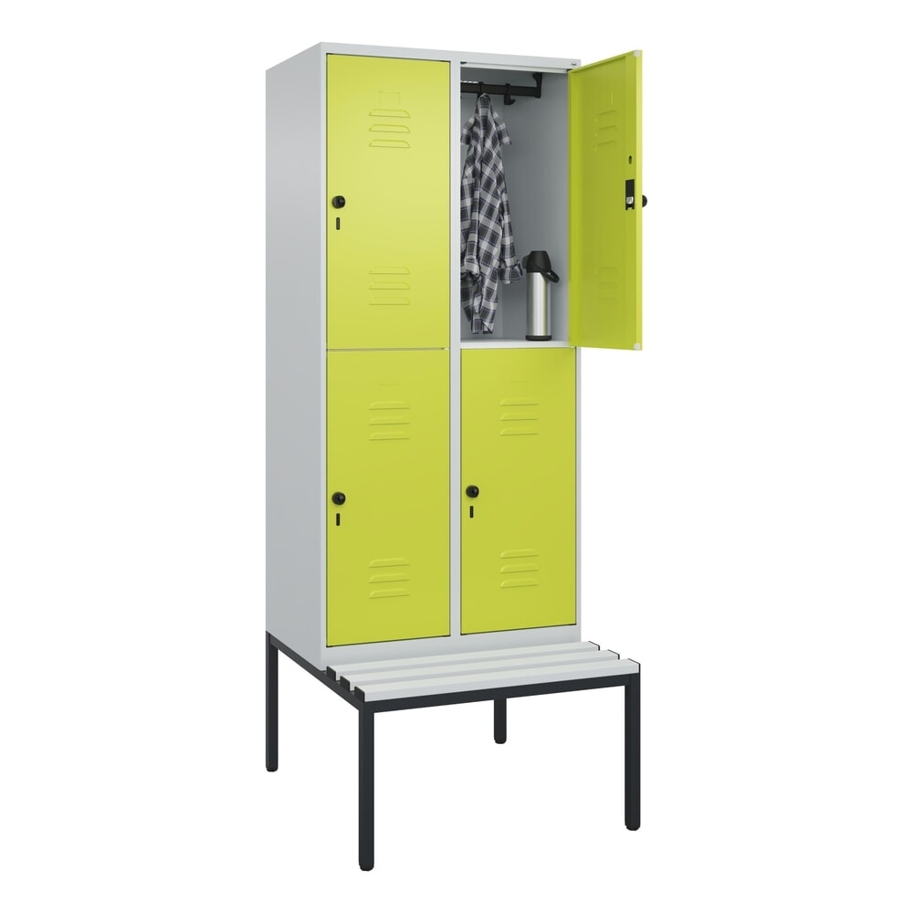 Produktabbildung Nr. 10: C+P Doppelstock-Spind Classic PLUS, 2 Abteile, HxBxT 2.120 x 800 x 815 mm, für Vorhängeschloss, untergebaute Bank aus Kunststoff, lichtgrau, clowngrün