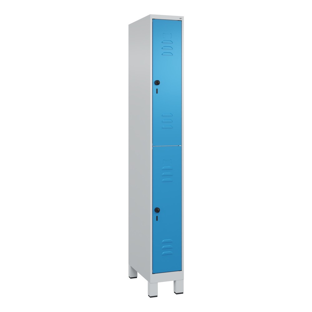 Produktabbildung: C+P Doppelstock-Spind Classic PLUS, Füsse, 1 Abteil, HxBxT 1.950 x 250 x 500 mm, lichtgrau, lichtblau, 2 Fächer, für Vorhängeschloss