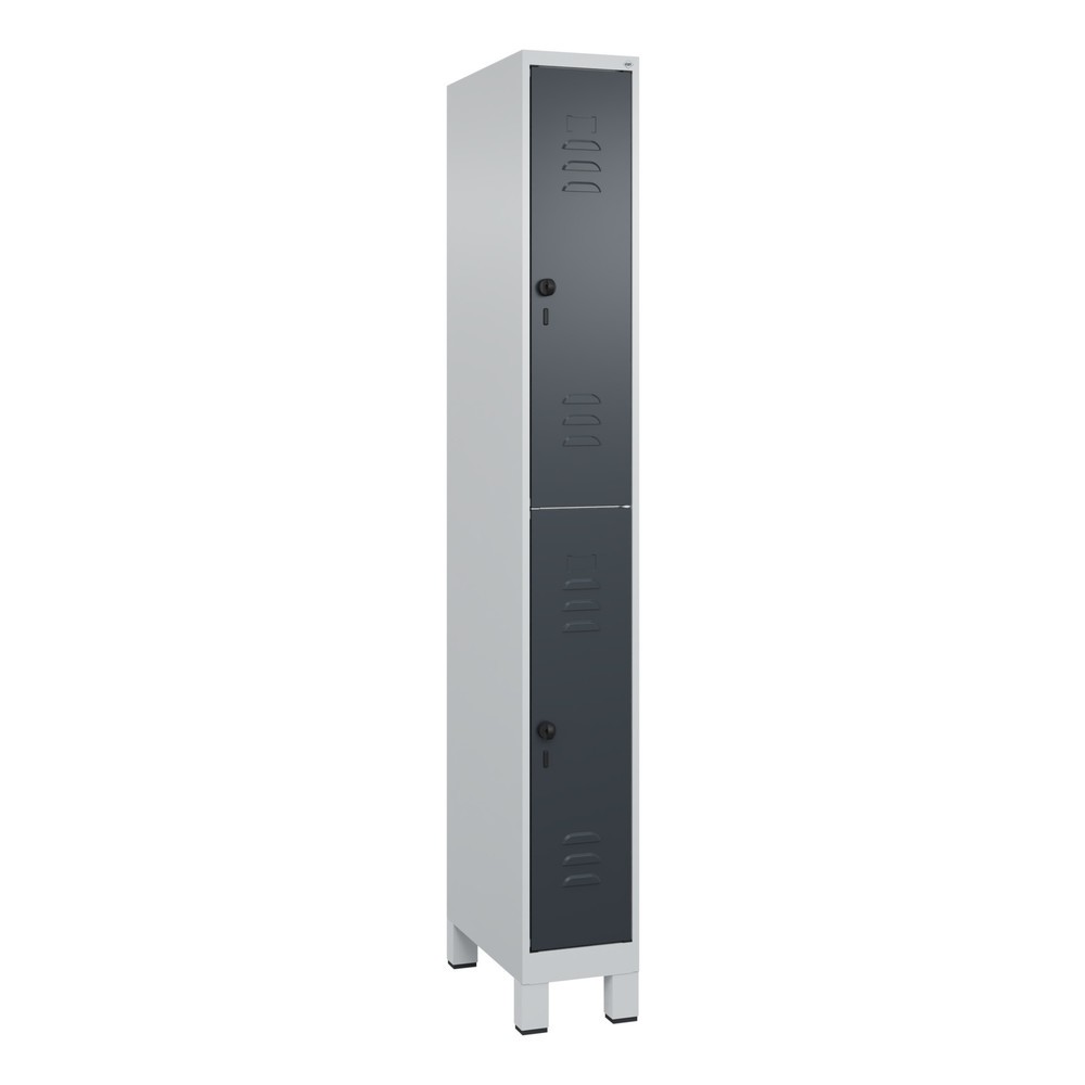 Produktabbildung: C+P Doppelstock-Spind Classic PLUS, Füsse, 1 Abteil, HxBxT 1.950 x 250 x 500 mm, lichtgrau, anthrazitgrau, 2 Fächer, für Vorhängeschloss