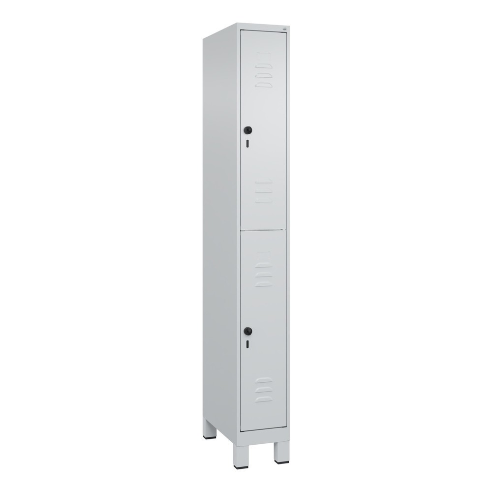Produktabbildung: C+P Doppelstock-Spind Classic PLUS, Füsse, 1 Abteil, HxBxT 1.950 x 250 x 500 mm, lichtgrau, lichtgrau, 2 Fächer, für Vorhängeschloss