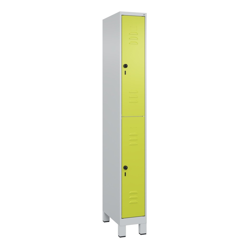 Produktabbildung: C+P Doppelstock-Spind Classic PLUS, Füsse, 1 Abteil, HxBxT 1.950 x 250 x 500 mm, lichtgrau, clowngrün, 2 Fächer, für Vorhängeschloss