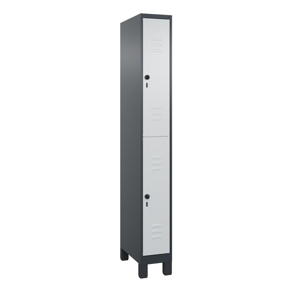 Produktabbildung: C+P Doppelstock-Spind Classic PLUS, Füsse, 1 Abteil, HxBxT 1.950 x 250 x 500 mm, anthrazitgrau, lichtgrau, 2 Fächer, für Vorhängeschloss