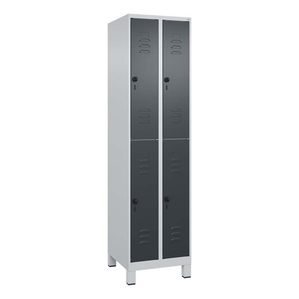 Produktabbildung: C+P Doppelstock-Spind Classic PLUS, Füsse, 2 Abteile, HxBxT 1.950 x 500 x 500 mm, lichtgrau, anthrazitgrau, 4 Fächer, für Vorhängeschloss