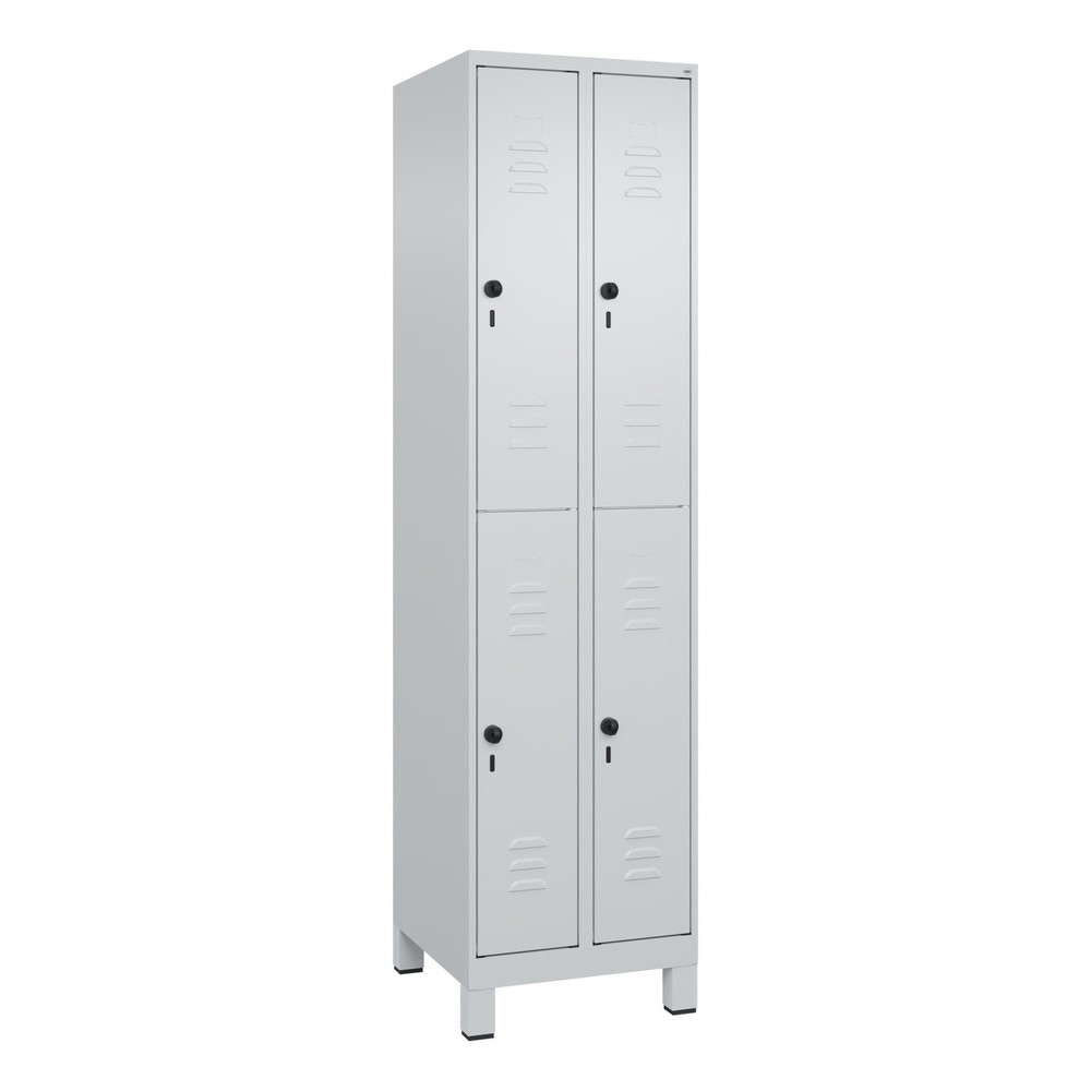 Produktabbildung: C+P Doppelstock-Spind Classic PLUS, Füsse, 2 Abteile, HxBxT 1.950 x 500 x 500 mm, lichtgrau, lichtgrau, 4 Fächer, für Vorhängeschloss
