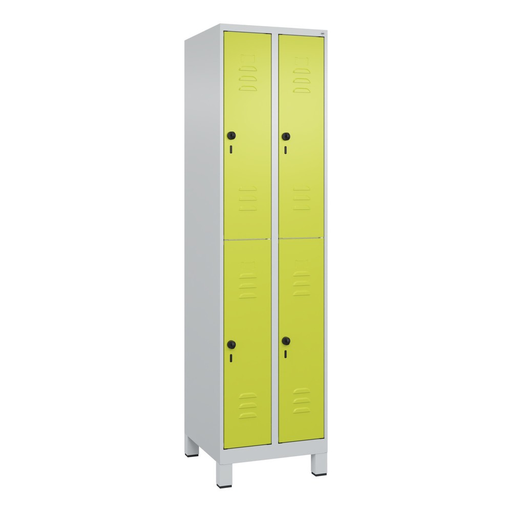 Produktabbildung: C+P Doppelstock-Spind Classic PLUS, Füsse, 2 Abteile, HxBxT 1.950 x 500 x 500 mm, lichtgrau, clowngrün, 4 Fächer, für Vorhängeschloss
