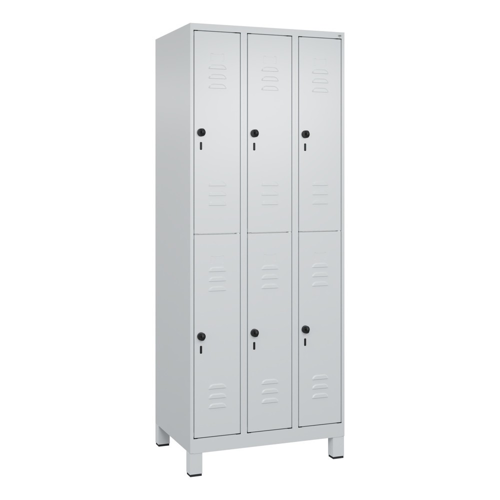 Produktabbildung: C+P Doppelstock-Spind Classic PLUS, Füsse, 3 Abteile, HxBxT 1.950 x 750 x 500 mm, lichtgrau, lichtgrau, 6 Fächer, für Vorhängeschloss