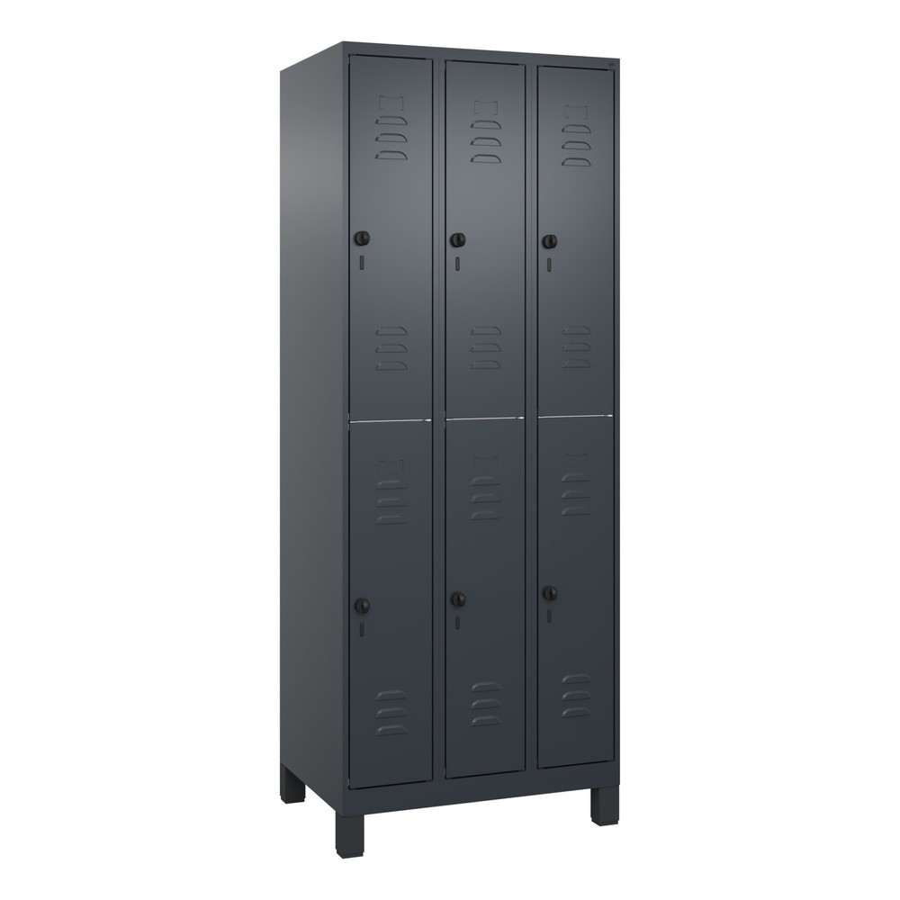 Produktabbildung: C+P Doppelstock-Spind Classic PLUS, Füsse, 3 Abteile, HxBxT 1.950 x 750 x 500 mm, anthrazitgrau, anthrazitgrau, 6 Fächer, für Vorhängeschloss