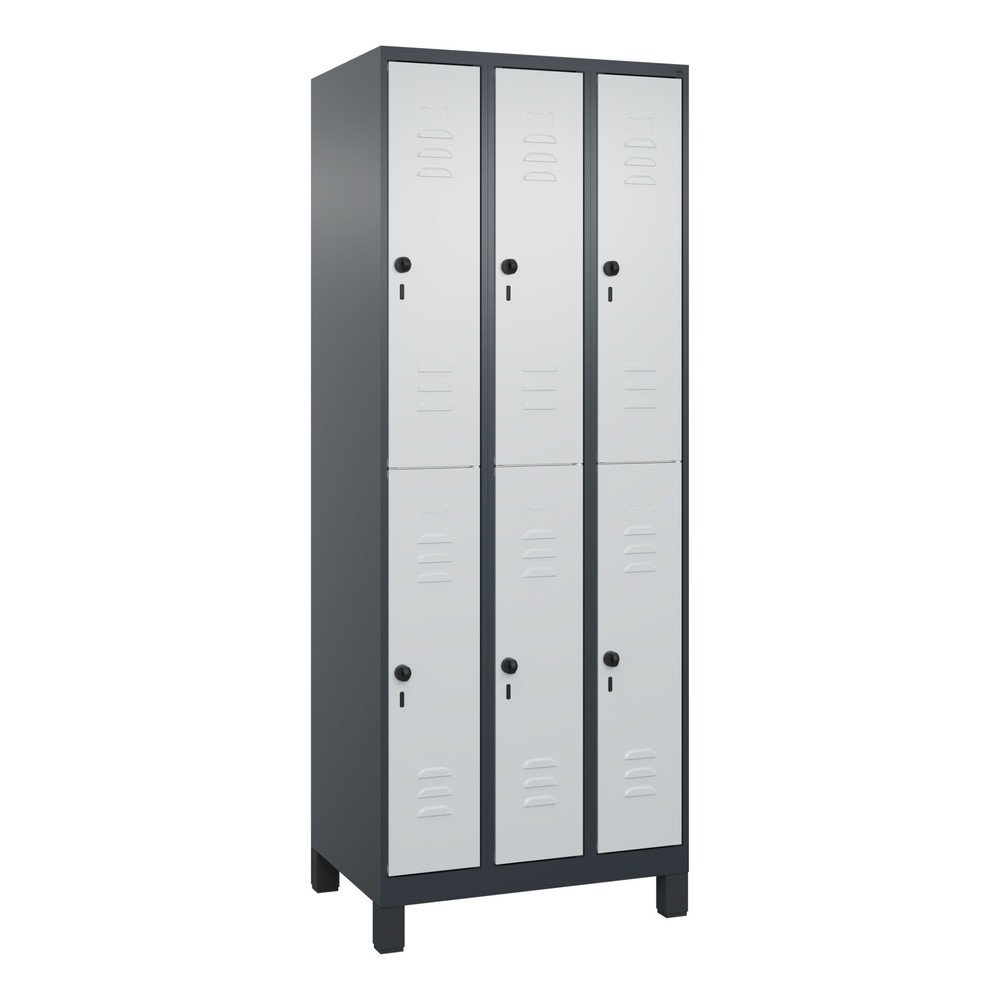 Produktabbildung: C+P Doppelstock-Spind Classic PLUS, Füsse, 3 Abteile, HxBxT 1.950 x 750 x 500 mm, anthrazitgrau, lichtgrau, 6 Fächer, für Vorhängeschloss