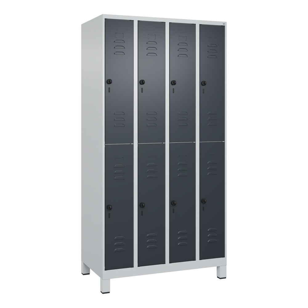 Produktabbildung: C+P Doppelstock-Spind Classic PLUS, Füsse, 4 Abteile, HxBxT 1.950 x 1.000 x 500 mm, lichtgrau, anthrazitgrau, 8 Fächer, für Vorhängeschloss