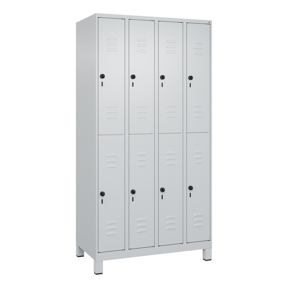 Produktabbildung: C+P Doppelstock-Spind Classic PLUS, Füsse, 4 Abteile, HxBxT 1.950 x 1.000 x 500 mm, lichtgrau, lichtgrau, 8 Fächer, für Vorhängeschloss